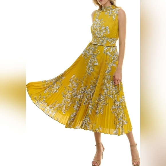 Nanette Lepore Women Chiffon Mock Neck Pleated Midi Dress Size 8 Floral NWT - Picture 3 of 3